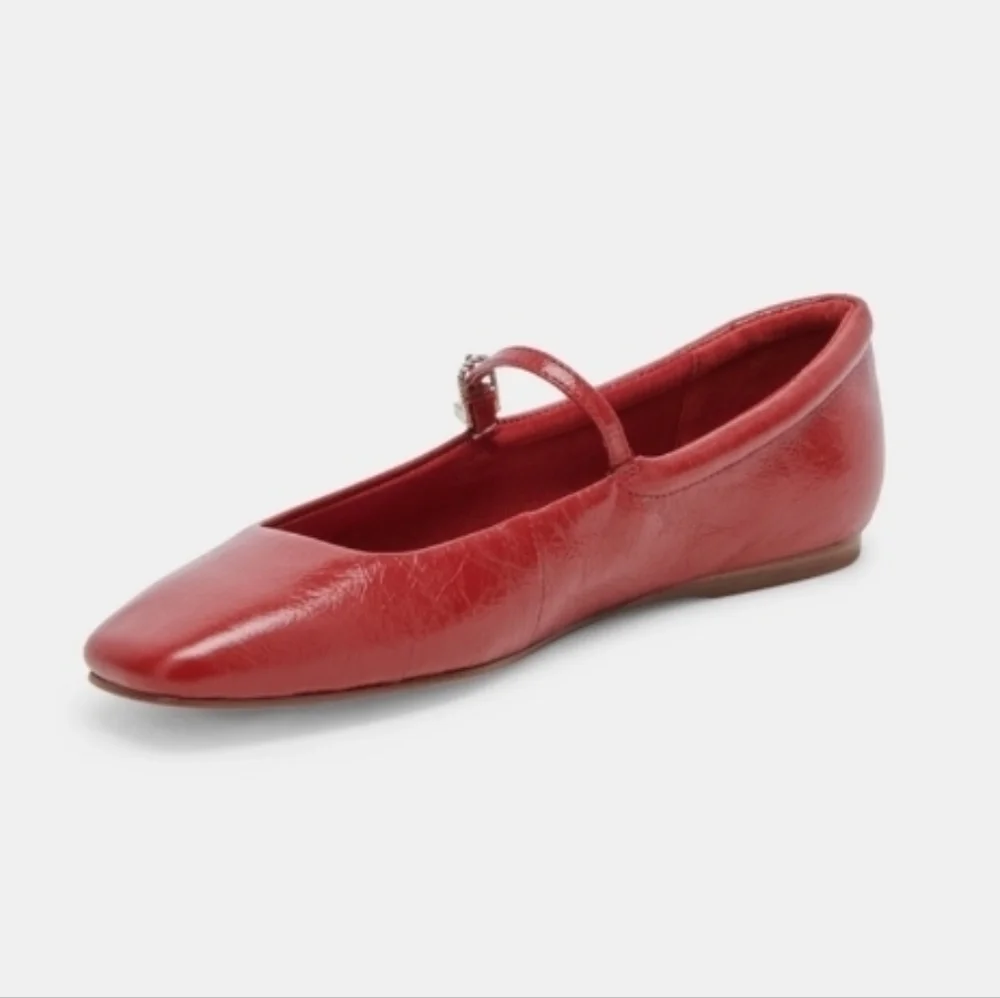 ❤️🔹️DOLCE VITA 🔹️REYES CRINKLE FLAT - RED CRINKLE PATENT Size 10.5 Or 13 - Picture 3 of 6